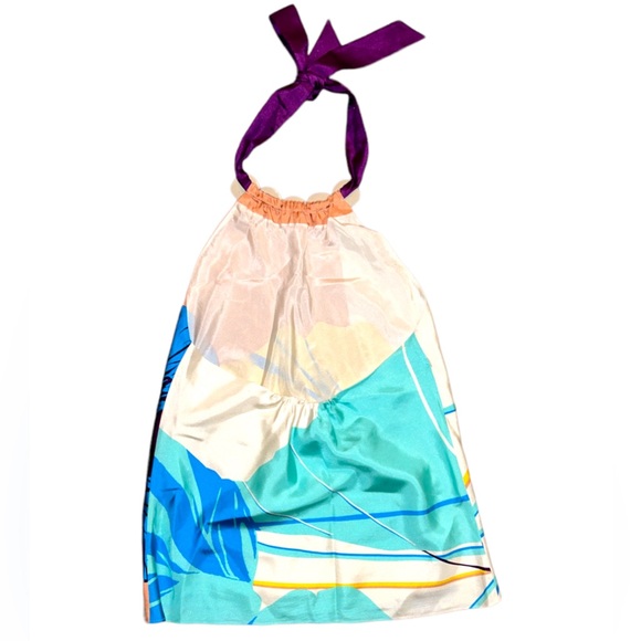 TIBI Floral Printed Embellished Silk Tunic Halter neck Sleeveless Top Size 4 - Picture 6 of 9